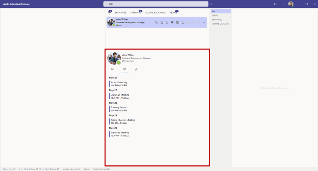 attendant console contact calendar