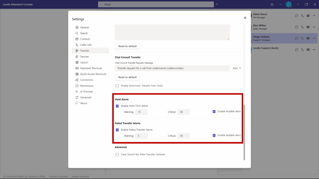 hold alert threshold settings