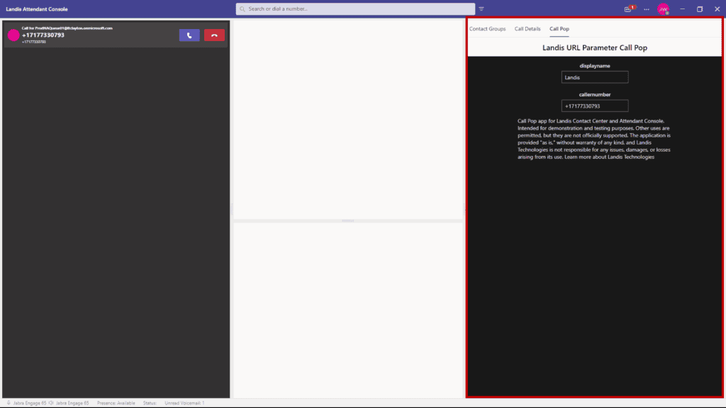 Call Pop in Attendant Console