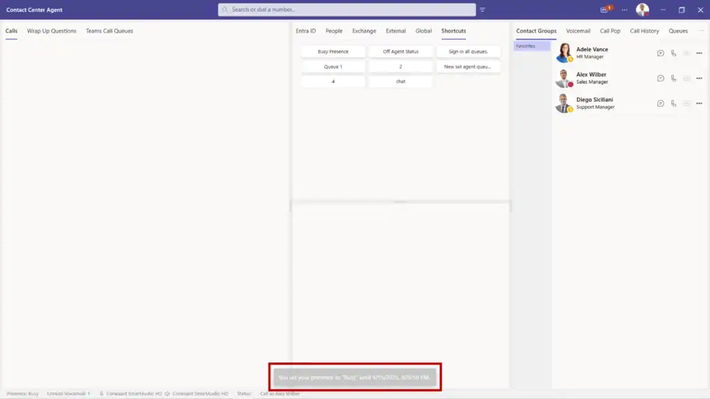 Teams presence change confirmation