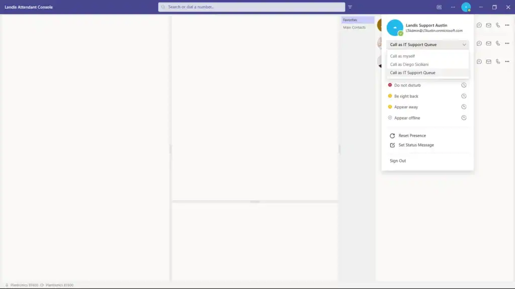 Support console interface for Landis Technologies IT support team.