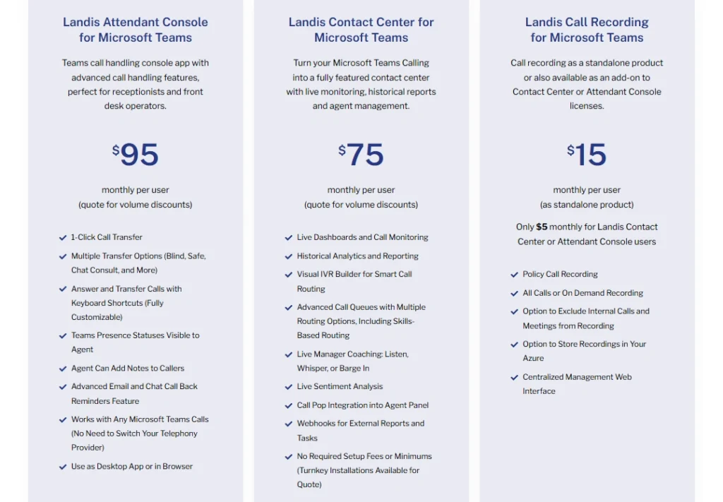 Landis product pricing