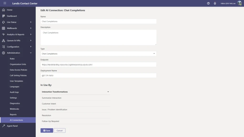 new AI connection in Landis Contact Center