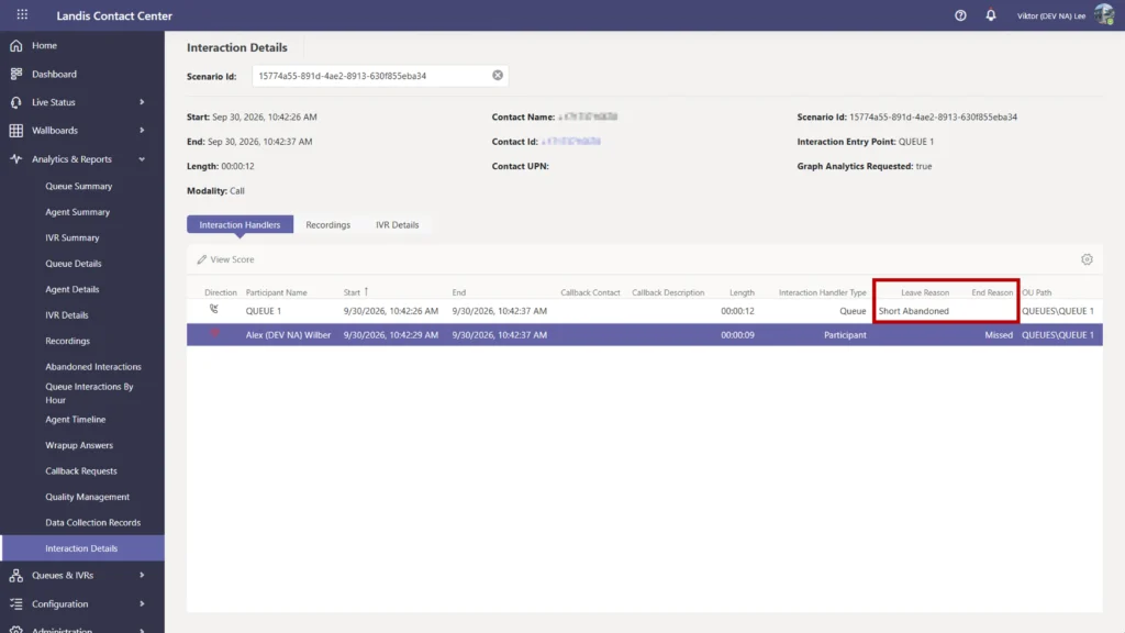 view the leave or end reason of an interaction