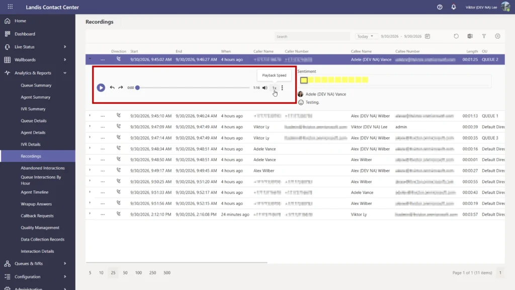 recording audio playback controls include skip forward or backward 10 seconds as well as playback speed